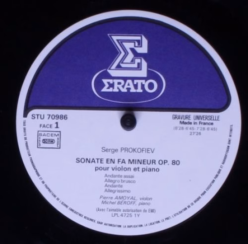 Erato STU 70986 - Sergei Prokofiev, Pierre Amoyal, Michel Béroff - Image 5
