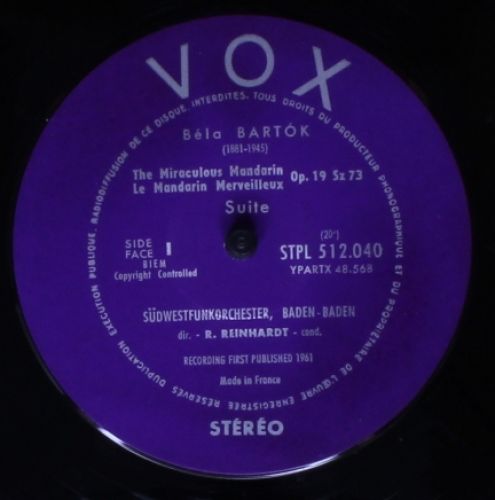 VOX (6) STPL 512.040 - Rolf Reinhardt, Béla Bartók, Südwestfunko - Image 3