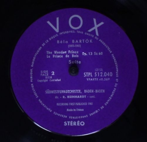 VOX (6) STPL 512.040 - Rolf Reinhardt, Béla Bartók, Südwestfunko - Image 4