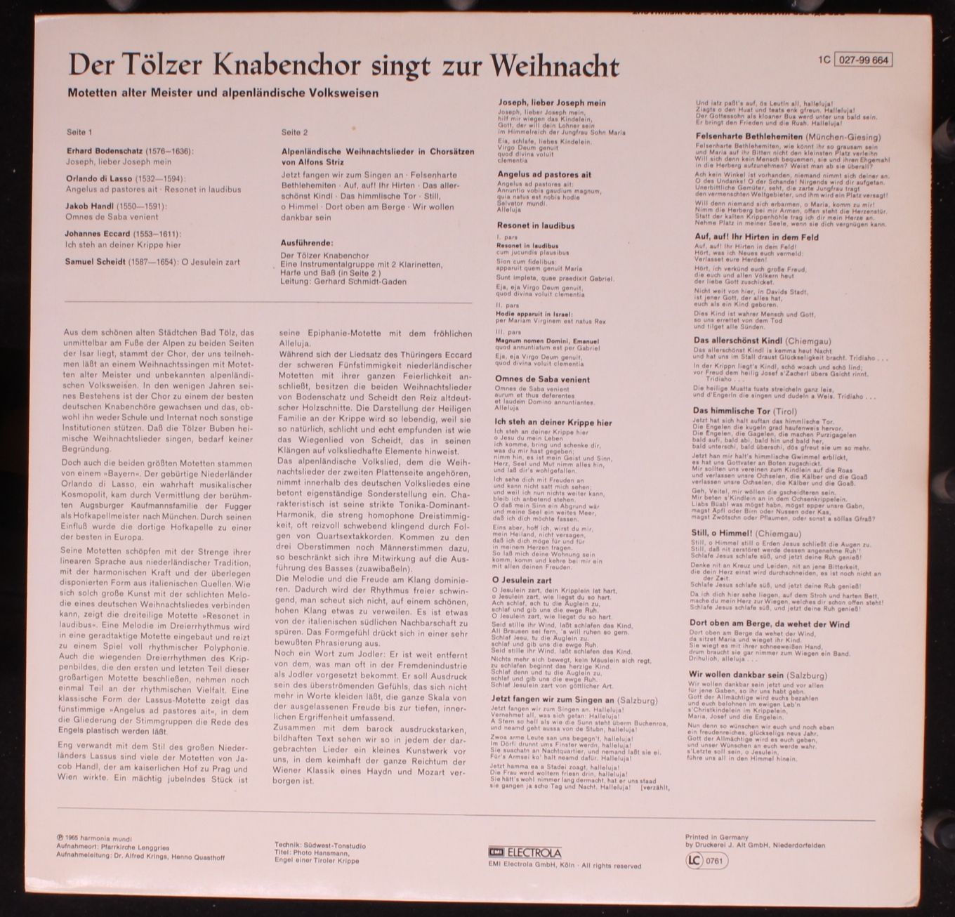 Deutsche Harmonia Mundi 1C 027-99 664 - Tölzer Knabenchor - Der - Image 2