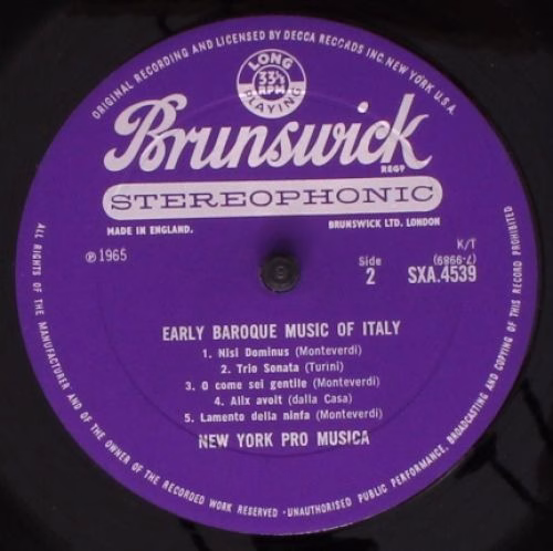 Brunswick SXA 4539 - New York Pro Musica, Noah Greenberg, Claudi - Image 5
