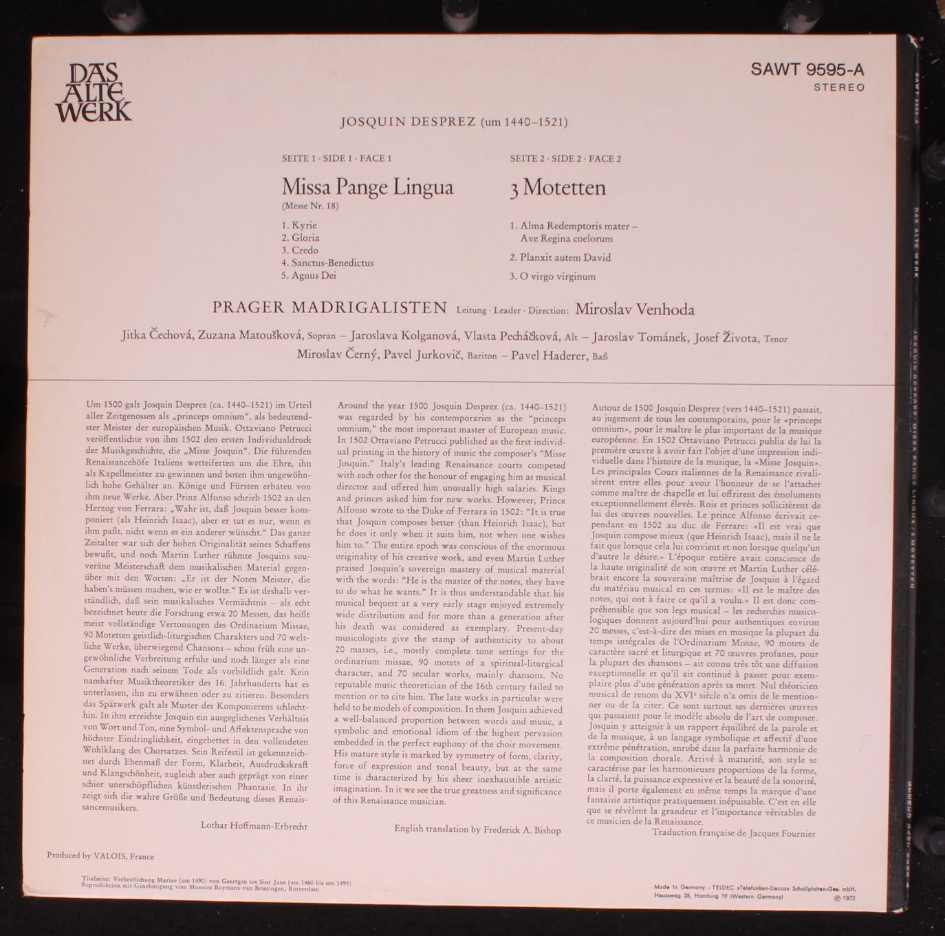 Telefunken SAWT 9595-A - Josquin Des Prés, Prague Madrigal Singe - Image 4