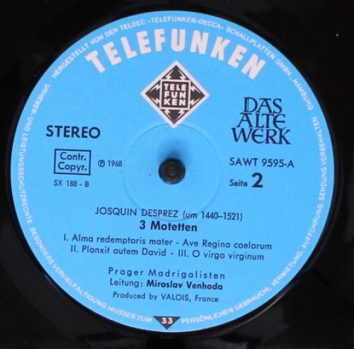 Telefunken SAWT 9595-A - Josquin Des Prés, Prague Madrigal Singe - Image 6