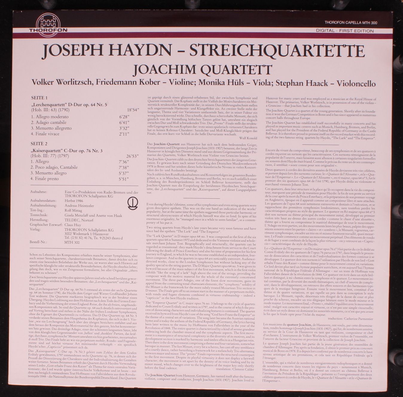 Thorofon Capella MTH 300 - Joseph Haydn, Joachim-Quartett Hannov - Image 2