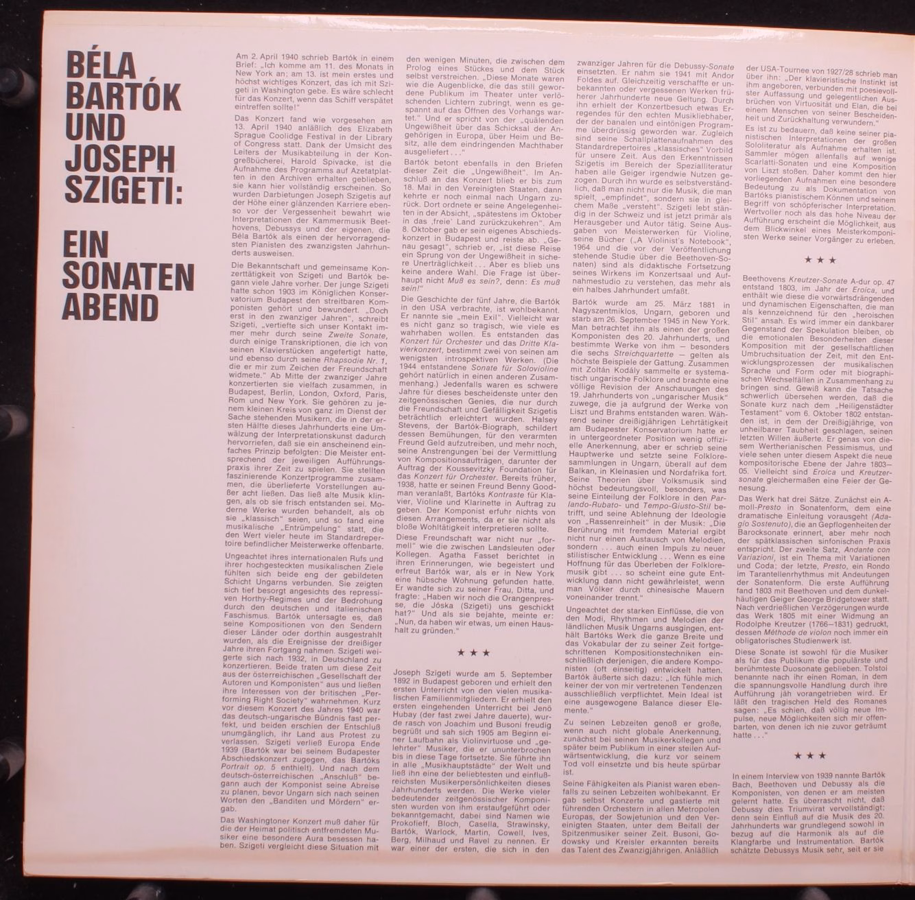Vanguard 1 C 153-92 176/7 M - Joseph Szigeti, Béla Bartók - "Kre - Image 2