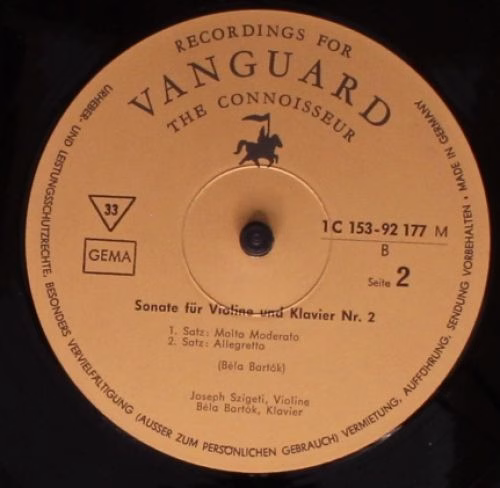 Vanguard 1 C 153-92 176/7 M - Joseph Szigeti, Béla Bartók - "Kre - Image 8