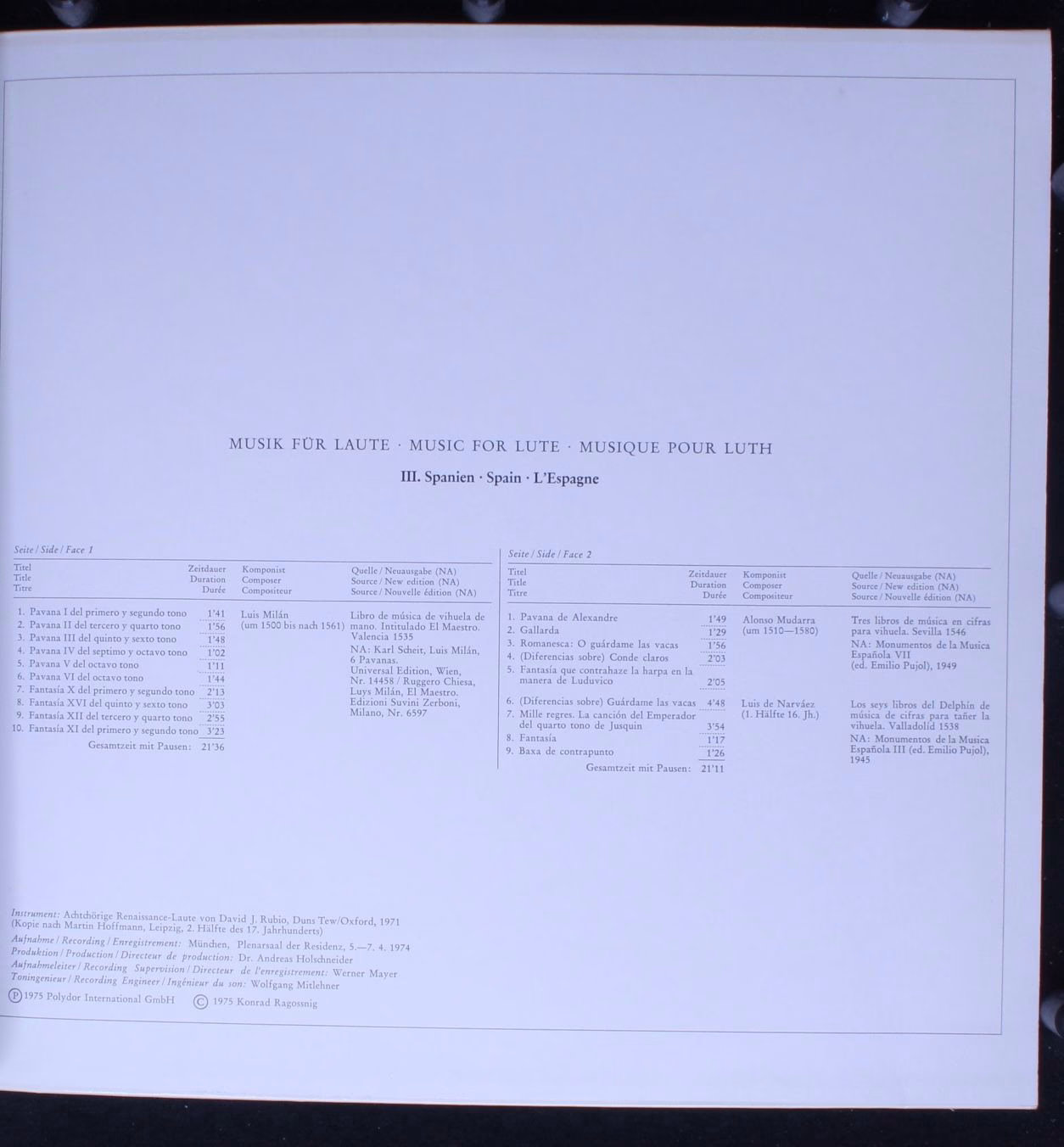 Archiv Produktion 2533 183 - Konrad Ragossnig - Musik Für Laute, - Image 3