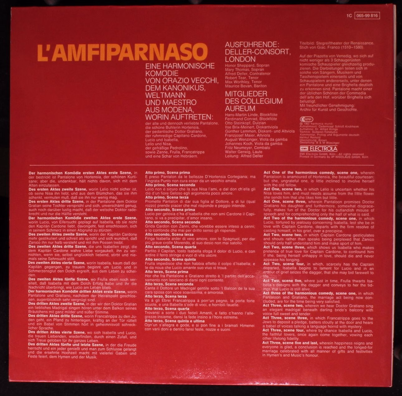 Deutsche Harmonia Mundi 1C 065-99 816 - Orazio Vecchi, Deller Co - Image 3