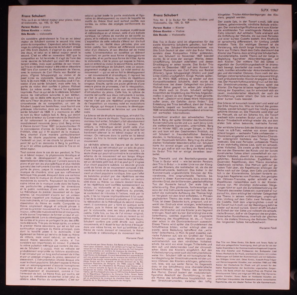 Hungaroton SLPX 11967 - Franz Schubert - Piano Trio In E Flat Ma - Image 3