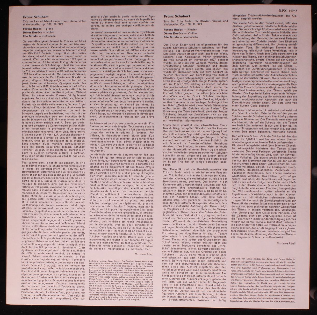 Hungaroton SLPX 11967 - Franz Schubert - Piano Trio In E Flat Ma - Image 3