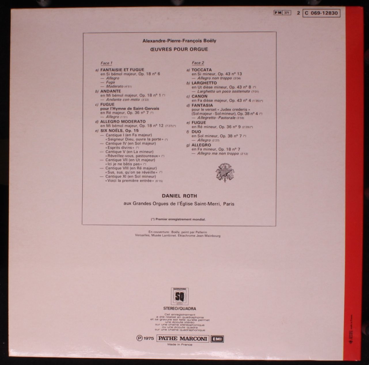 EMI 2C 069-12830 - Alexandre Boëly, Daniel Roth (3) - Oeuvres D' - Image 3