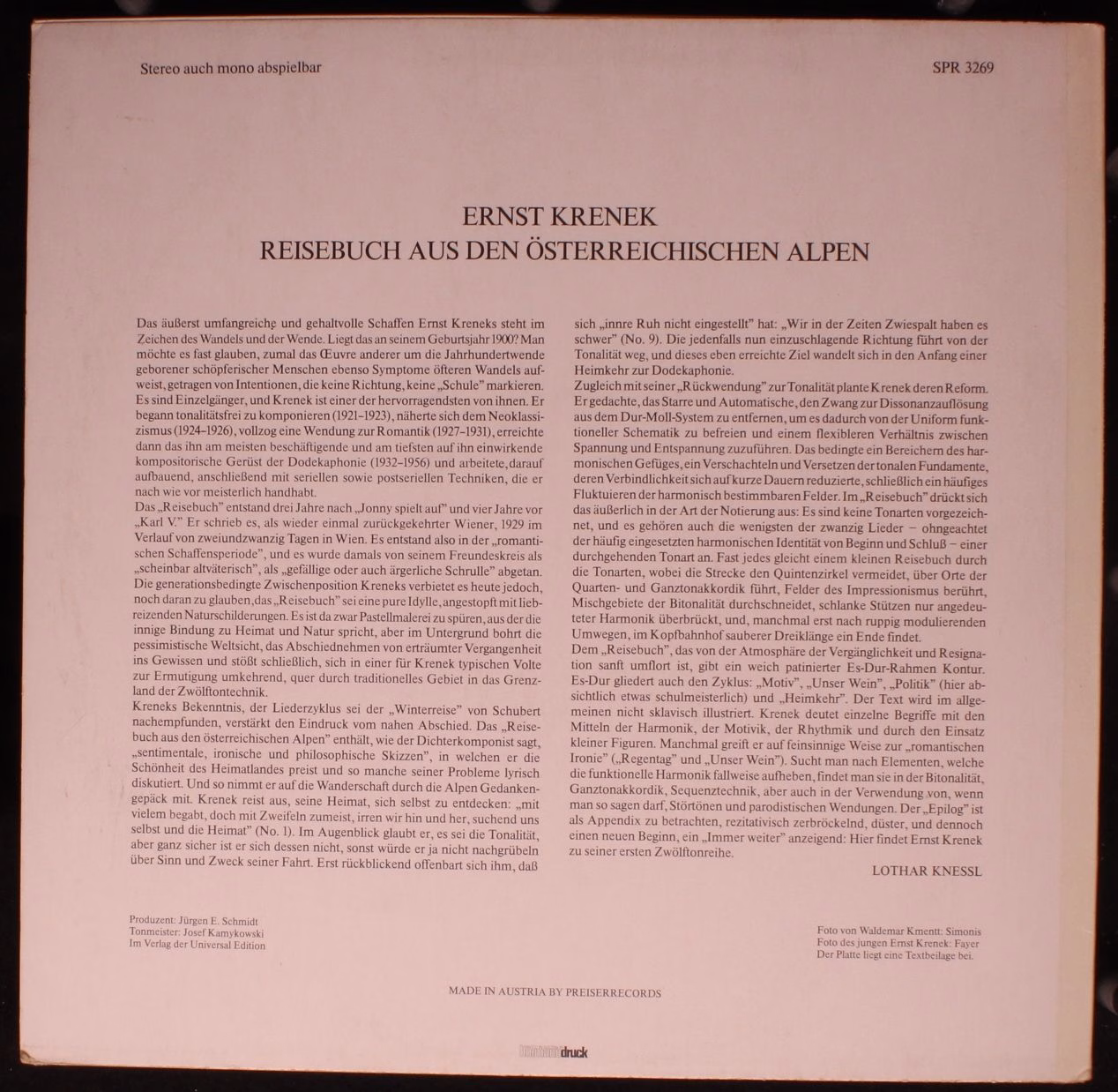 Preiser Records SPR 3269 - Waldemar Kmentt, Ernst Krenek, Richar - Image 2