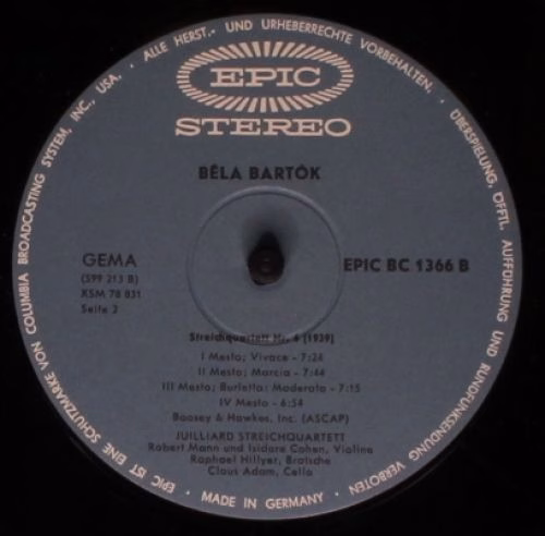 Epic BC 1366 - Béla Bartók, Juilliard String Quartet - Streichqu - Image 4