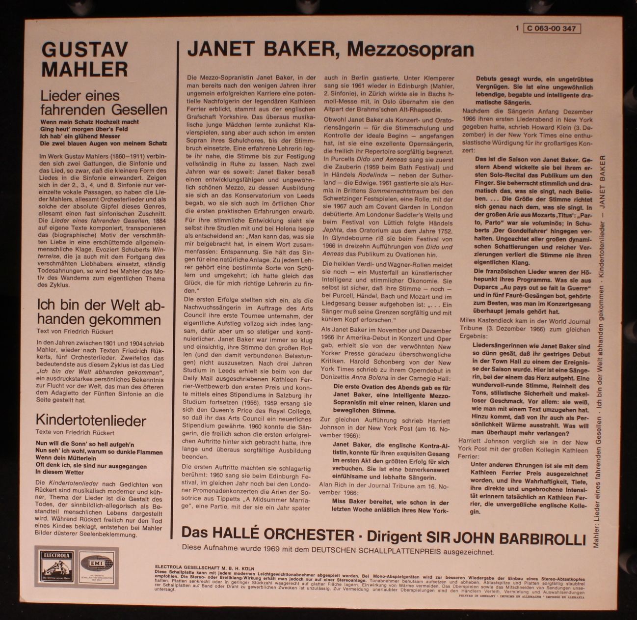 Die Stimme Seines Herrn 1 C 063-00 347 - Gustav Mahler, Janet Ba - Image 2