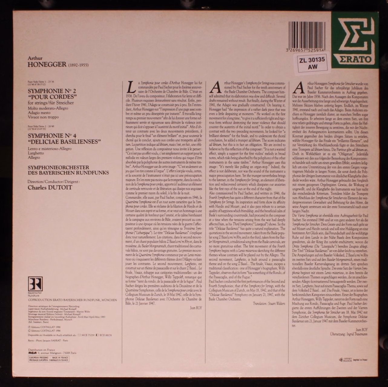 Erato NUM 75259 - Arthur Honegger, Symphonie-Orchester Des Bayer - Image 2