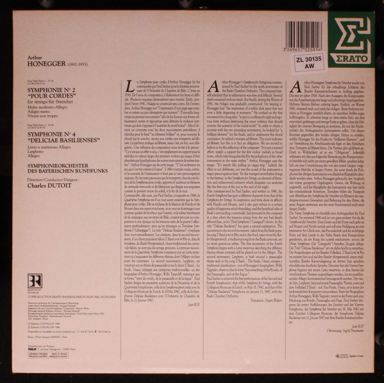 Erato NUM 75259 - Arthur Honegger, Symphonie-Orchester Des Bayer - Image 2