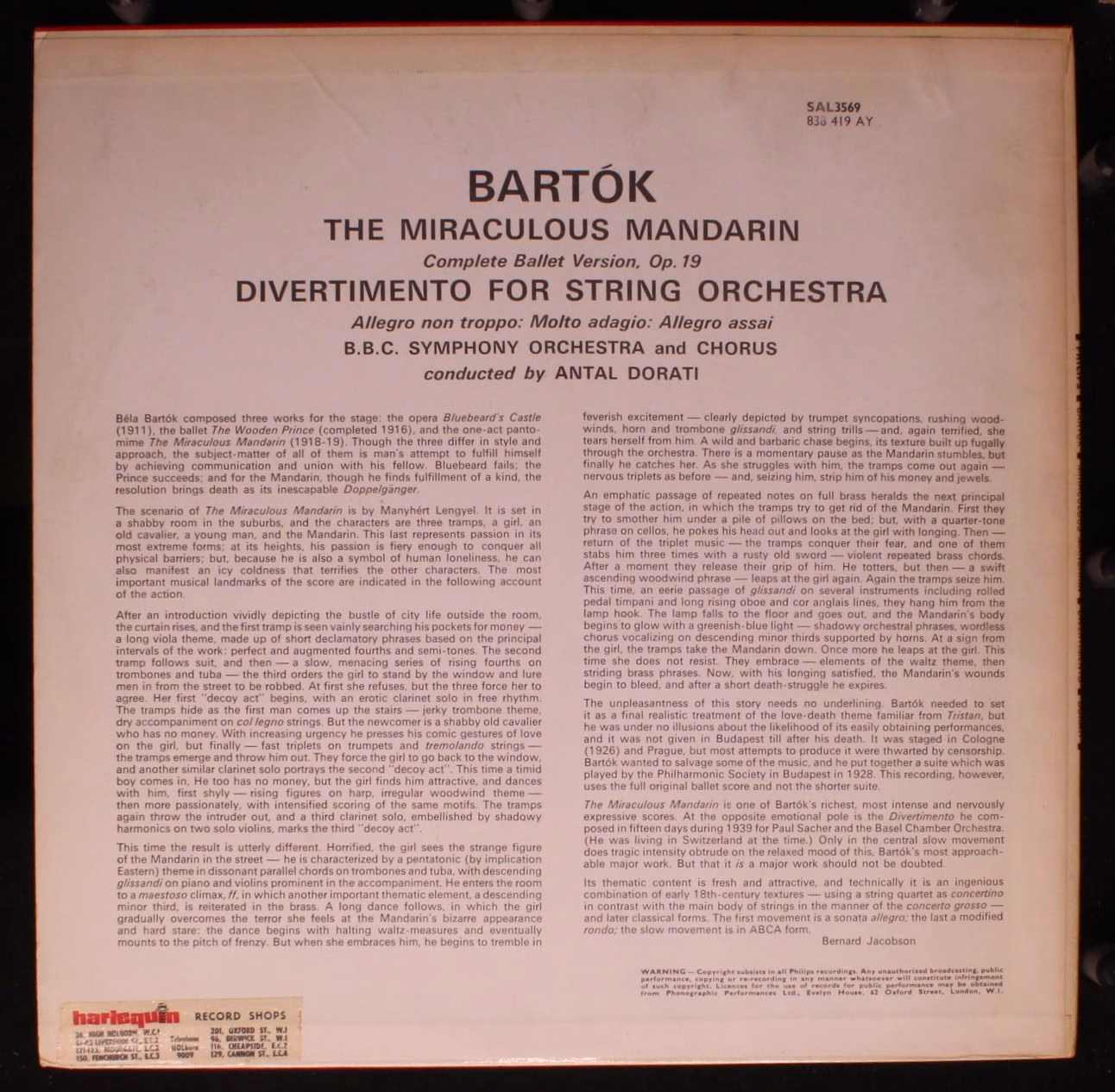 Philips SAL.3569 - Béla Bartók, Antal Dorati, BBC Symphony Orche - Image 2