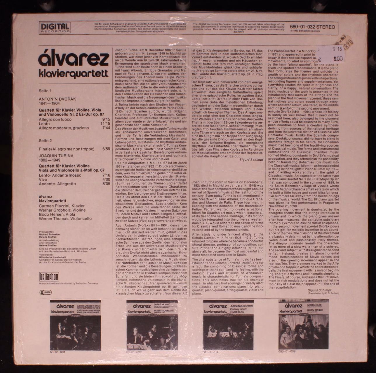 Bellaphon 680 01 032 - Álvarez Klavierquartett, Antonín Dvořák, - Image 2