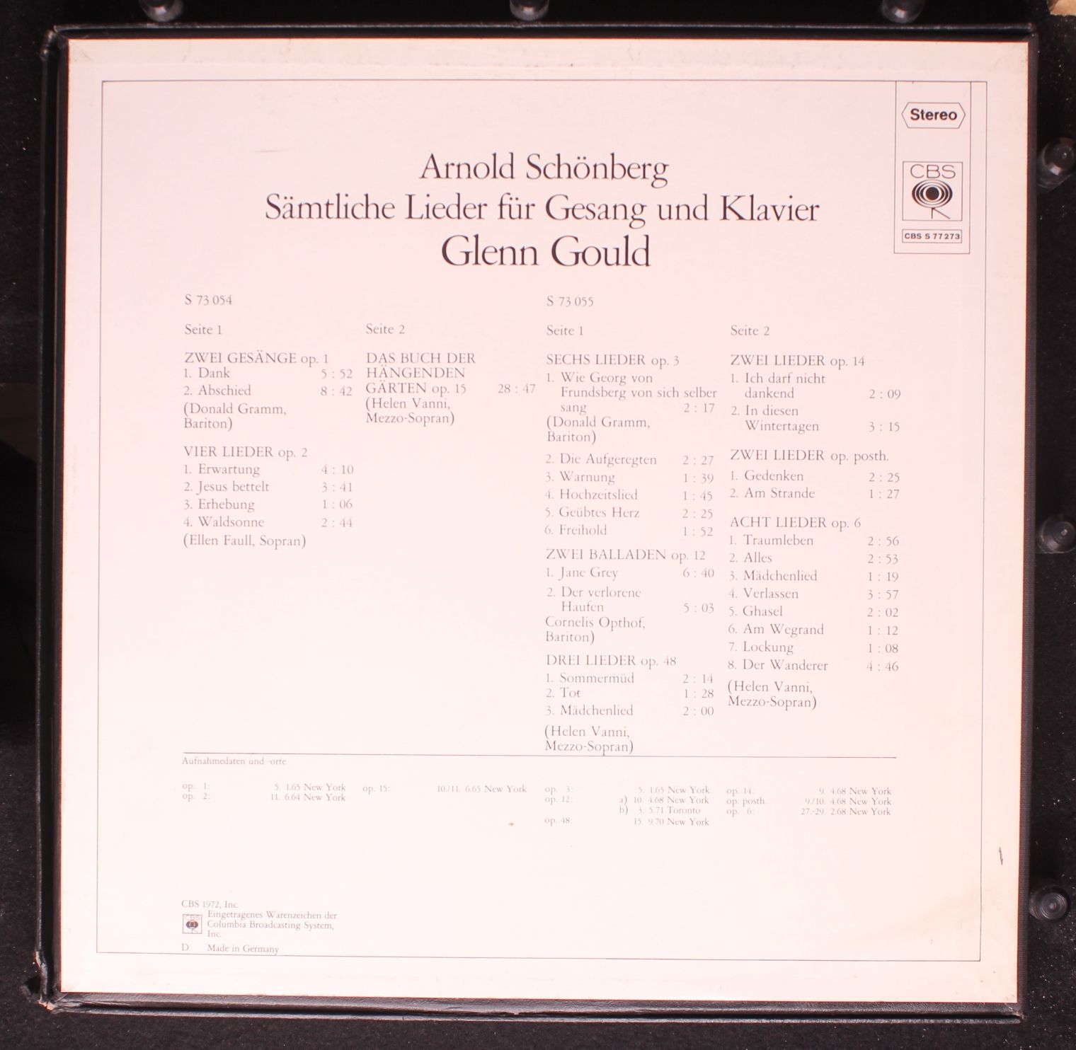 CBS S 77 273 - Arnold Schoenberg, Glenn Gould - Sämtliche Lieder - Image 2
