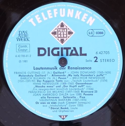 Telefunken 6.42705 AZ - Dániel Benkő - Lautenmusik Der Renaissan - Image 6