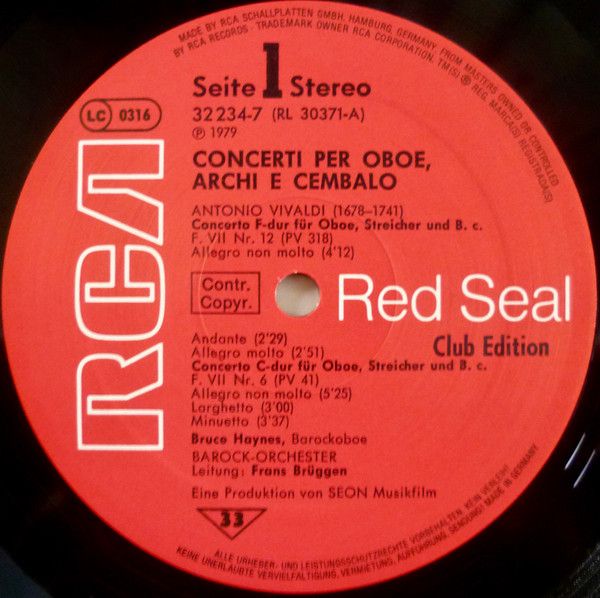 RCA Red Seal 32 234-7 - Bruce Haynes, Frans Brüggen - Concerti P - Image 4