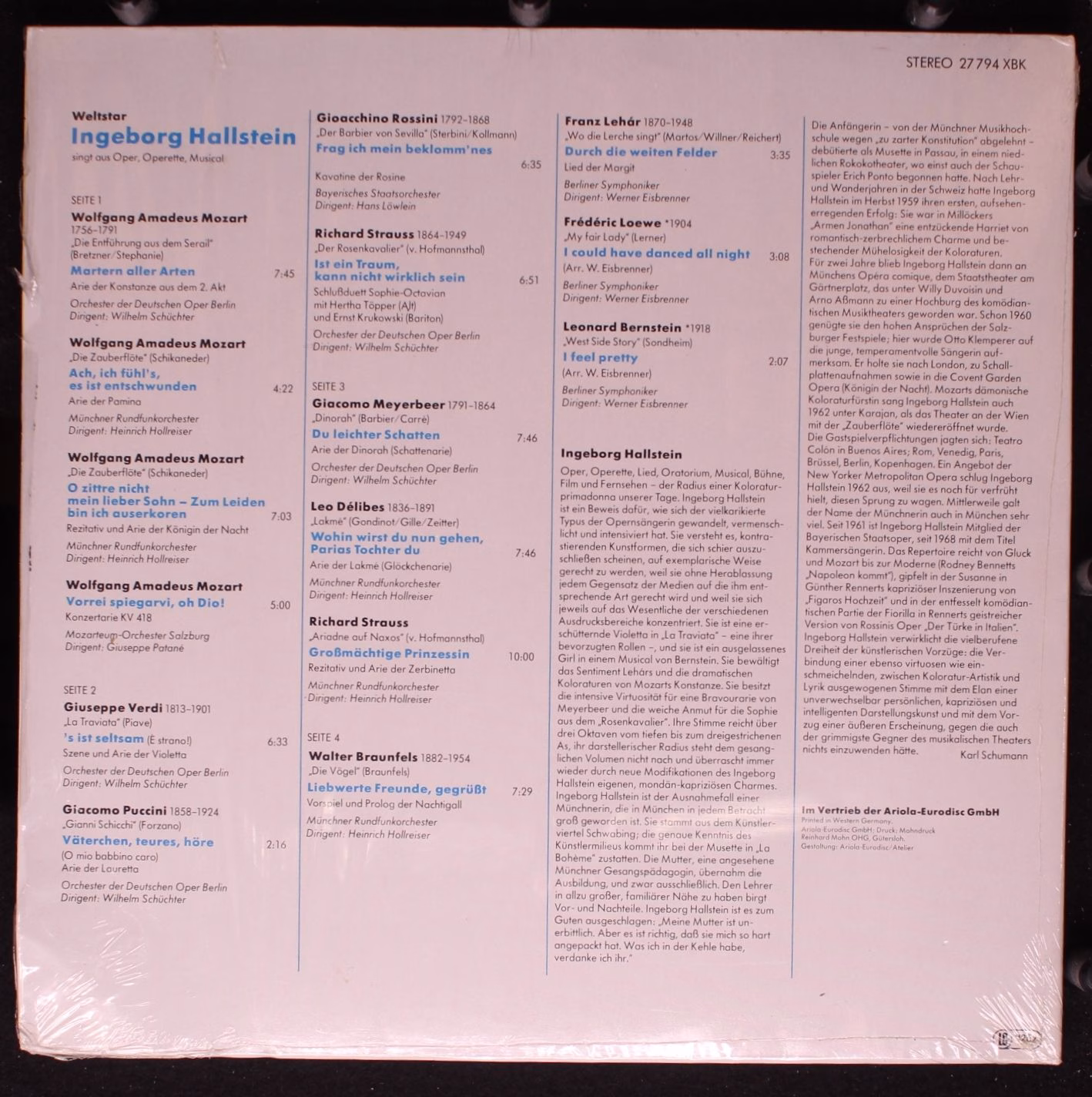 Eurodisc 27 794 XBK - Ingeborg Hallstein - Aus Oper, Operette, M - Image 2