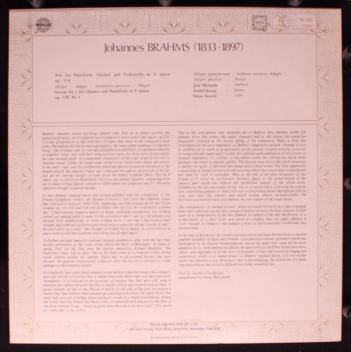 Peerless (2) 3C 325 - Johannes Brahms, Jost Michaels, Detlef Kra - Image 2
