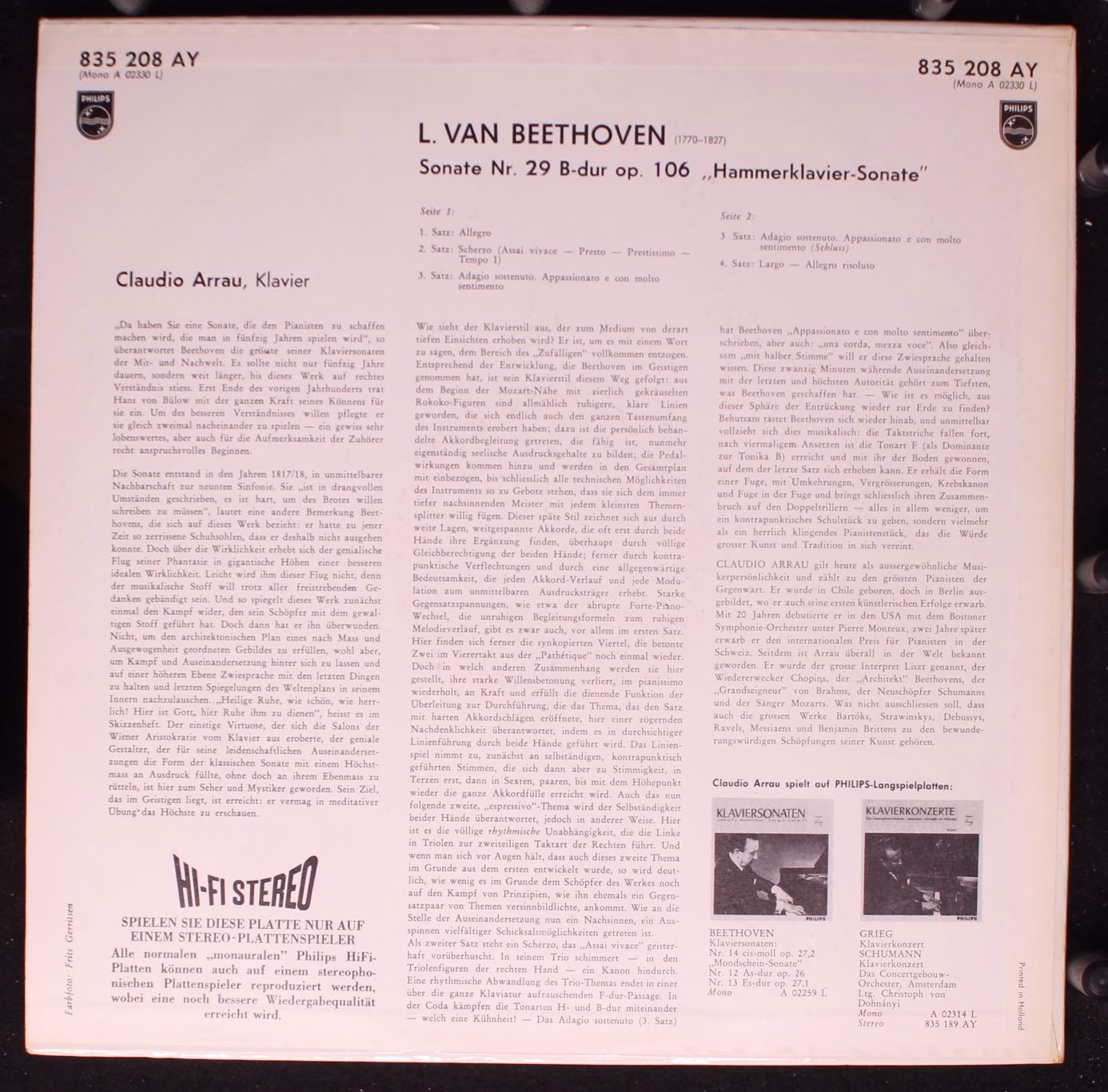 Philips 835 208 AY - Ludwig van Beethoven, Claudio Arrau - Hamme - Image 2
