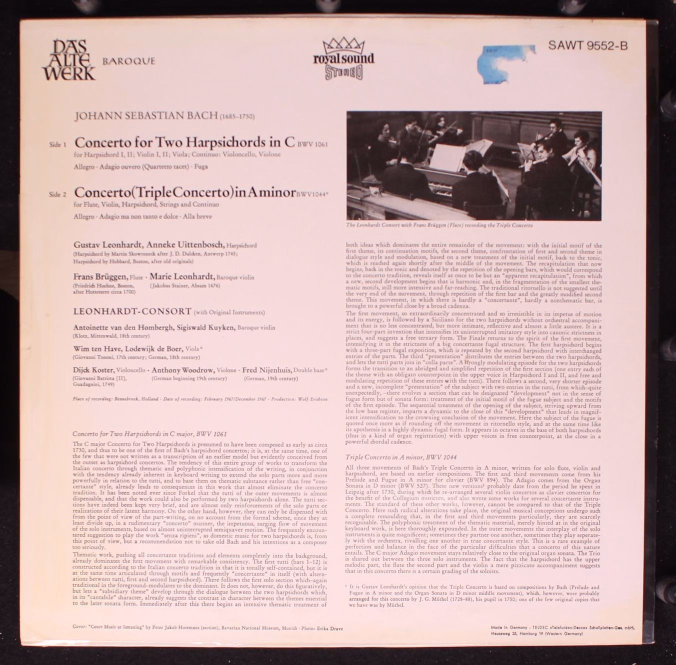 Telefunken SAWT 9552-B - Johann Sebastian Bach - Concerto For Tw - Image 2