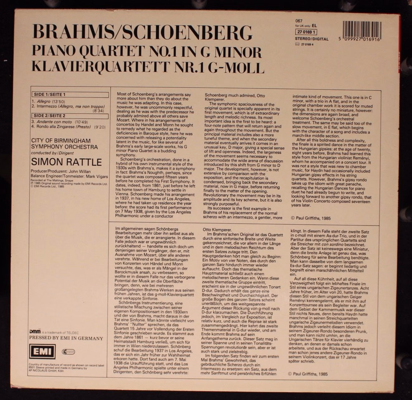 His Master's Voice Digital EL 27 0169 1 - Johannes Brahms, Arnol - Image 2