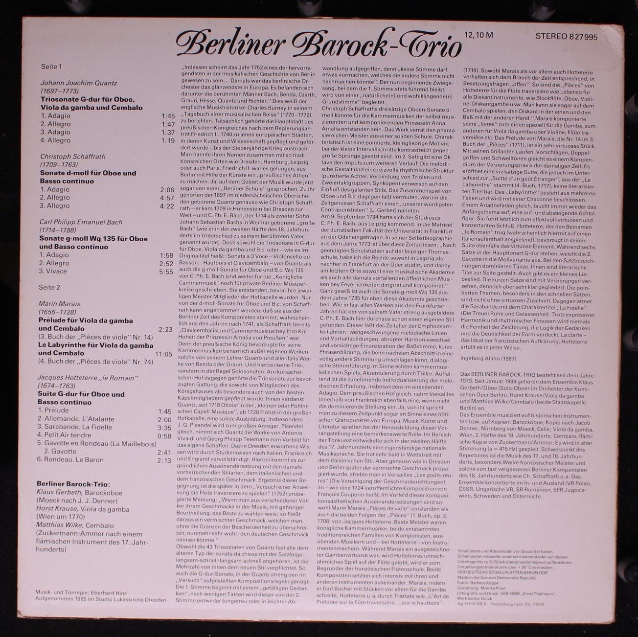 Eterna 8 27 995 - Berliner Barock-Trio - Werke von Quantz, Schaf - Image 2