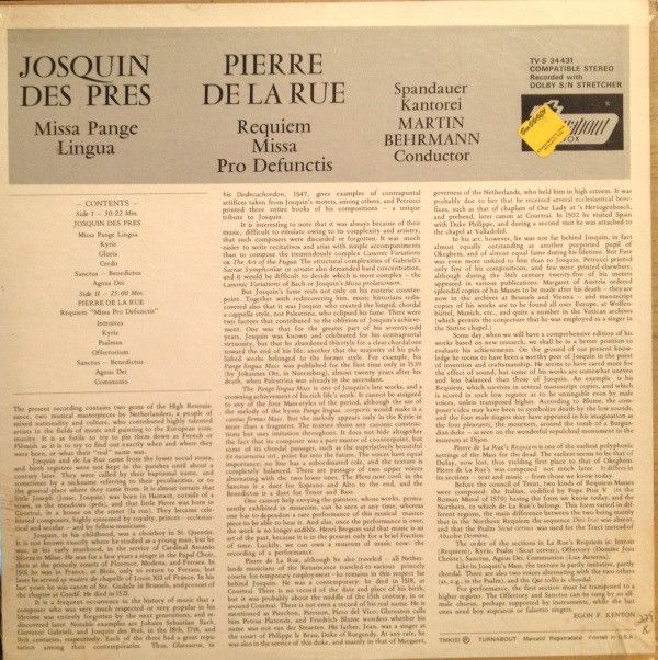 Turnabout TV-S 34431 - Josquin Des Prés, Pierre de la Rue - Miss - Image 2