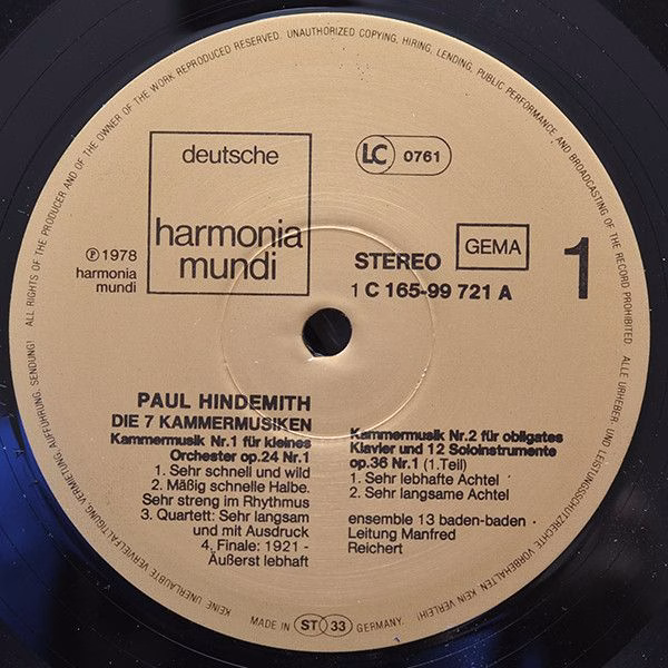Deutsche Harmonia Mundi 1C 165-99 721/23 - Paul Hindemith, Ensem - Image 3