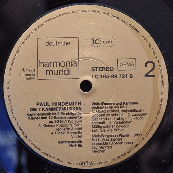 Deutsche Harmonia Mundi 1C 165-99 721/23 - Paul Hindemith, Ensem - Image 4