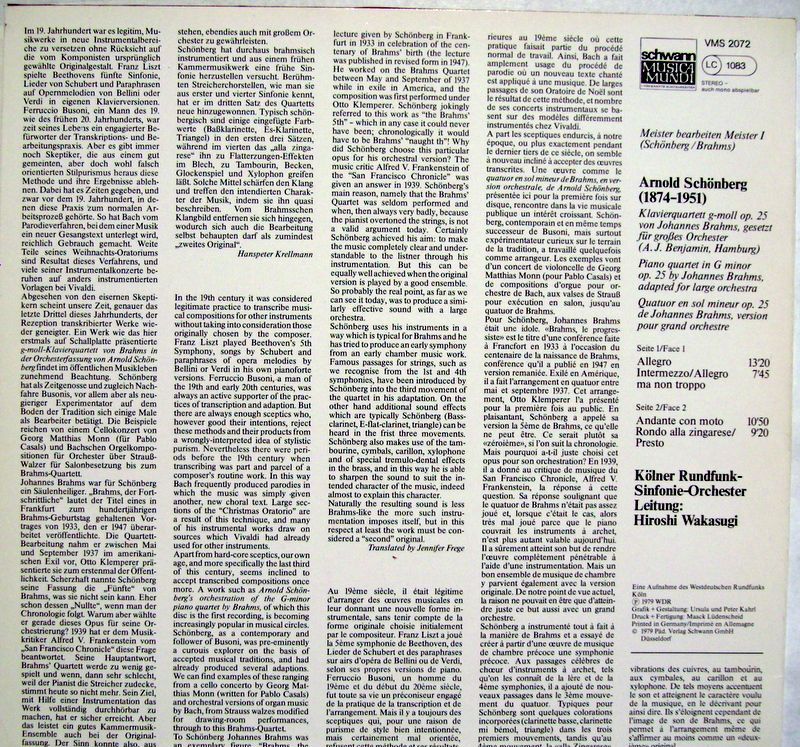 Schwann Musica Mundi VMS 2072 - Arnold Schoenberg, Kölner Rundfu - Image 2