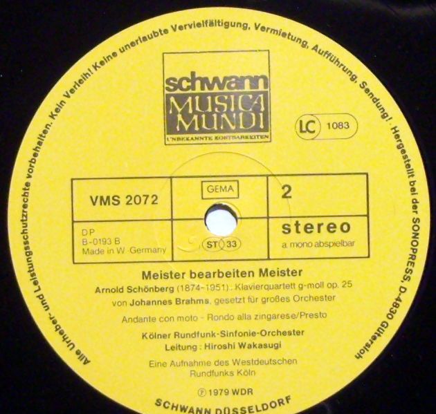 Schwann Musica Mundi VMS 2072 - Arnold Schoenberg, Kölner Rundfu - Image 3