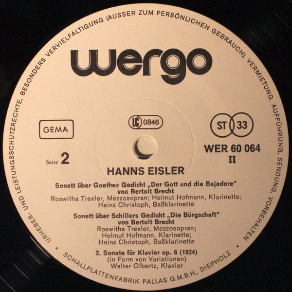 WERGO WER 60 064 - Hanns Eisler - Hanns Eisler Kassette - Image 6