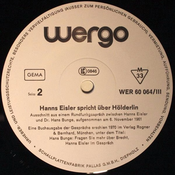 WERGO WER 60 064 - Hanns Eisler - Hanns Eisler Kassette - Image 8