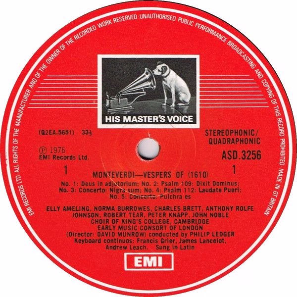 His Master's Voice SLS 5064 - Claudio Monteverdi, Elly Ameling, - Image 2