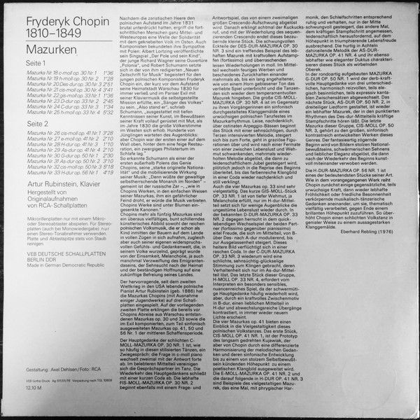 Eterna 8 26 820 - Frédéric Chopin, Arthur Rubinstein - Mazurken - Image 2