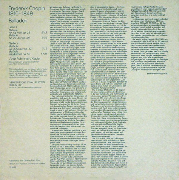Eterna 8 26 740 - Frédéric Chopin, Arthur Rubinstein - Balladen - Image 2