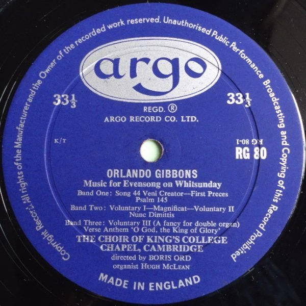 Argo RG 80 - Orlando Gibbons - Tudor Church Music (Record One) - Image 3