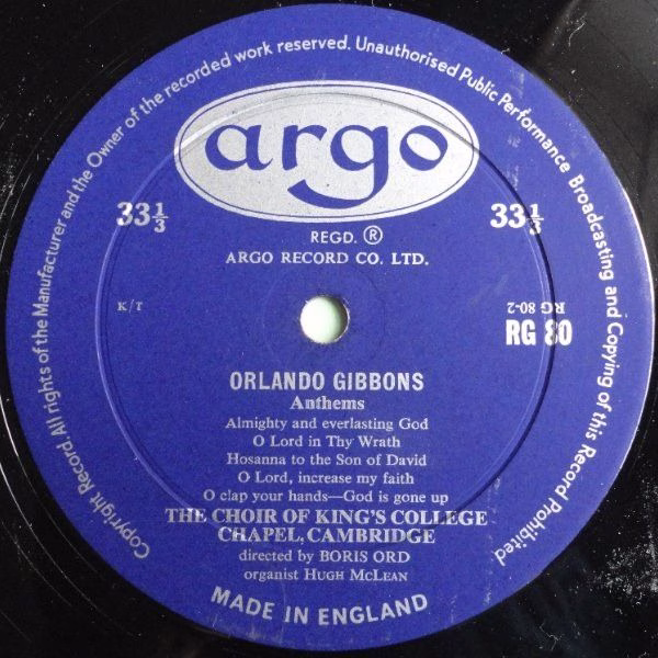 Argo RG 80 - Orlando Gibbons - Tudor Church Music (Record One) - Image 4
