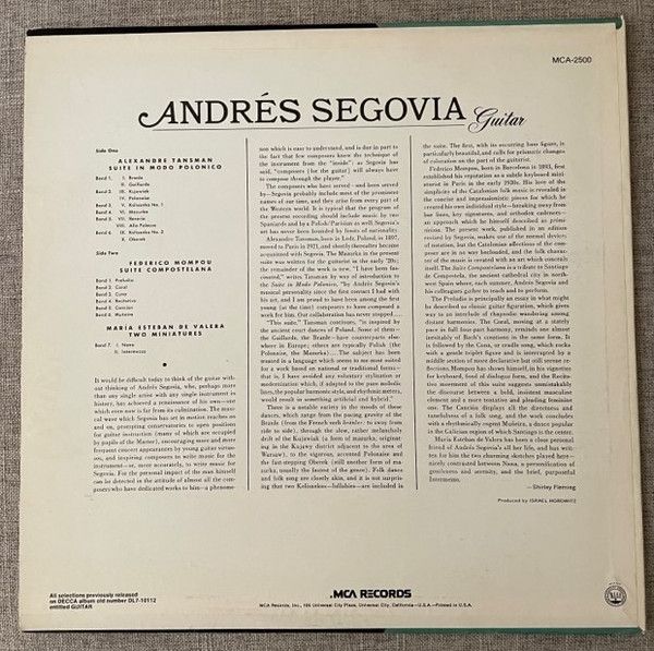MCA Records MCA-2500 - Andrés Segovia - Guitar - Image 2