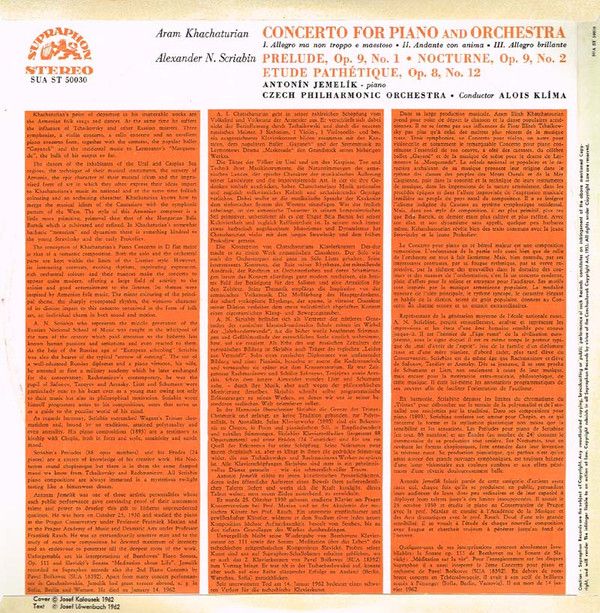 Supraphon SUA ST 50030 - Aram Khatchaturian, Antonín Jemelík, Th - Image 2