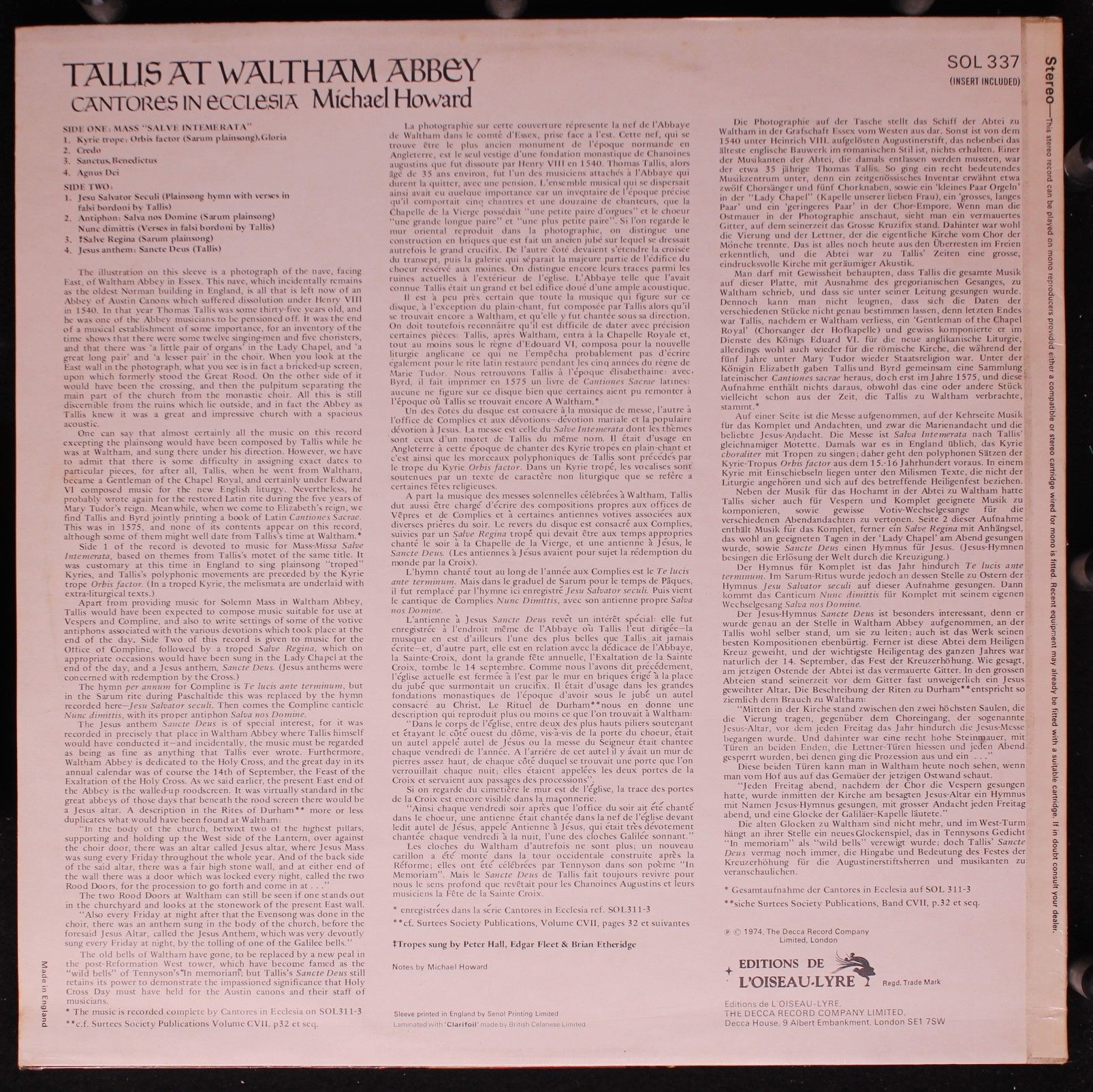 L'Oiseau-Lyre Sol 337 - Thomas Tallis, Michael Howard (5) - Tall - Image 2