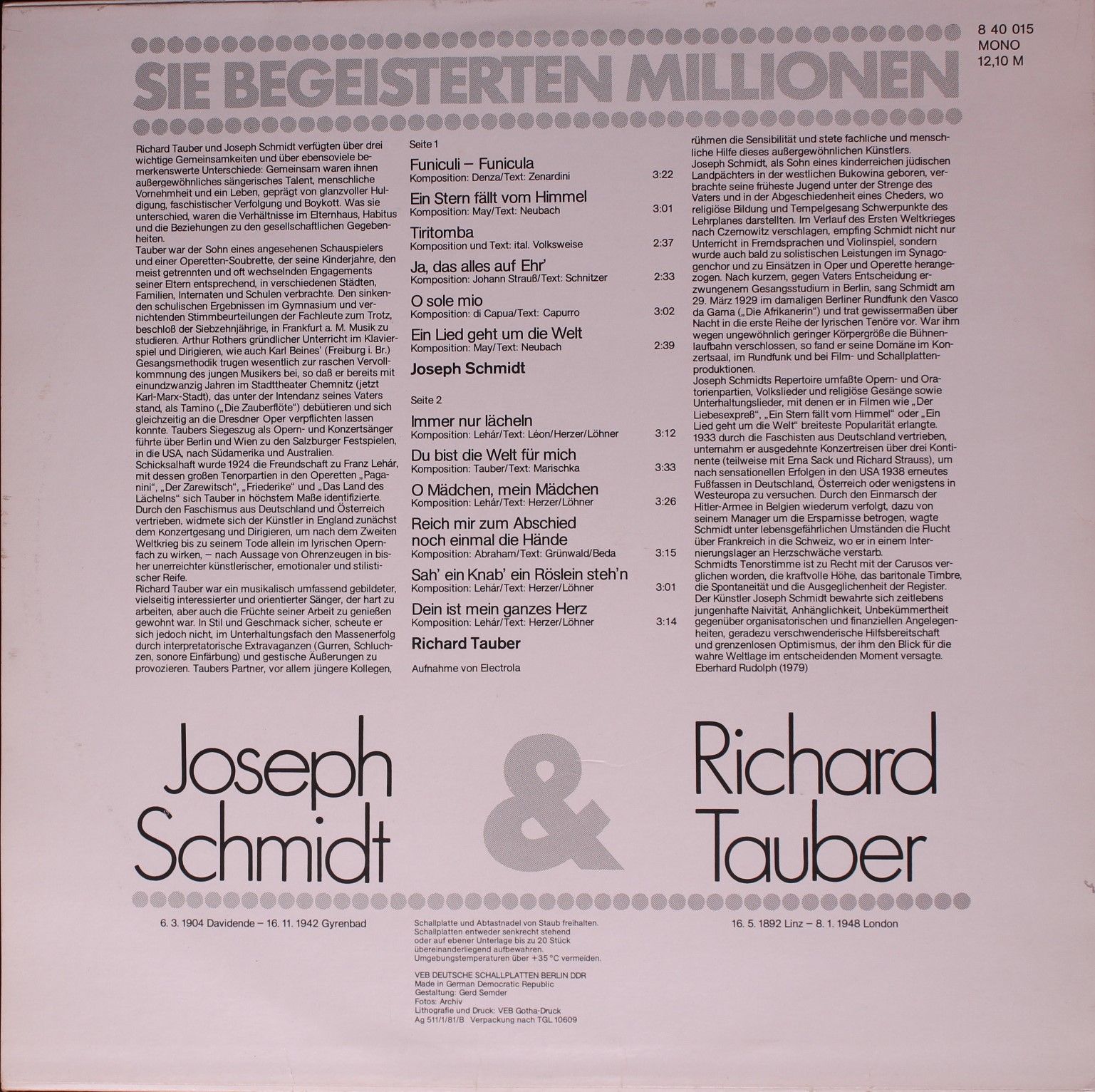 Amiga 8 40 015 - Joseph Schmidt, Richard Tauber - Sie Begeistert - Image 2