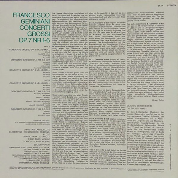 His Master's Voice 61 714 - Francesco Geminiani, I Solisti Venet - Image 2