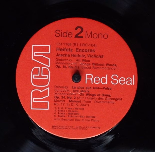 RCA Red Seal LM 1166 - Jascha Heifetz, Emanuel Bay - Heifetz Enc - Image 4