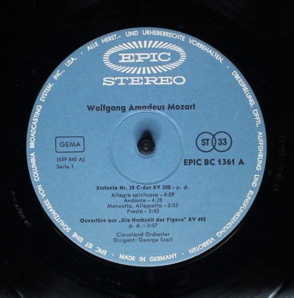 Epic BC 1361 - George Szell, Wolfgang Amadeus Mozart, The Clevel